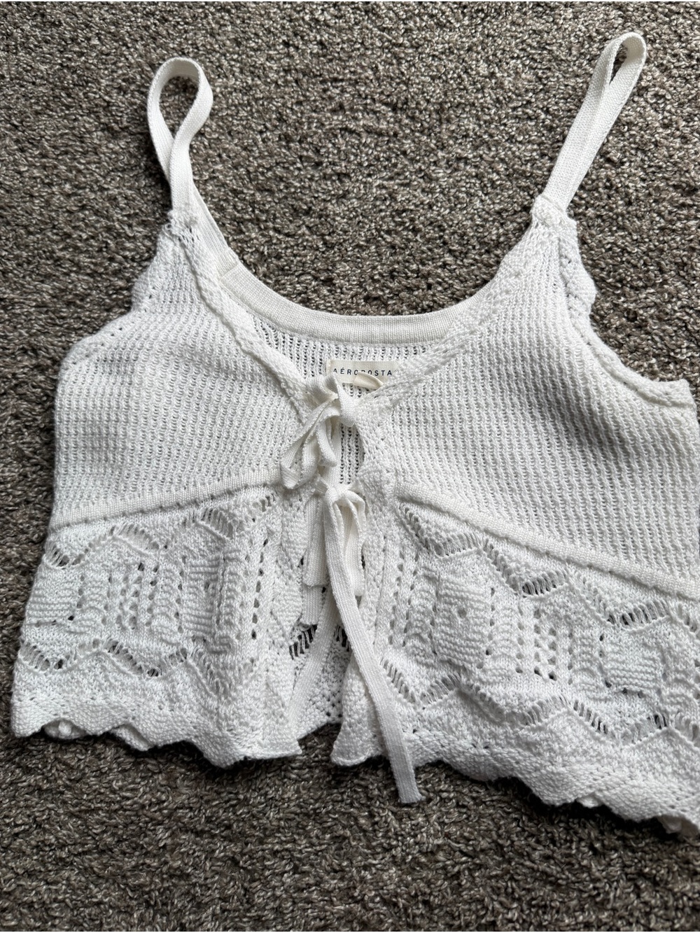 Aeropostale White Crochet Tie-Front Knit Camisole